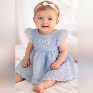 Little Me Baby Blue Eyelet Flutter-Sleeve Dress #216